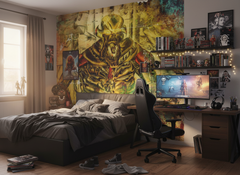 Fantasy Alien portrait - Fototapet med futuristisk sci-fi-konst i gult och krom – fototapet med unikt motiv som skapar en ...