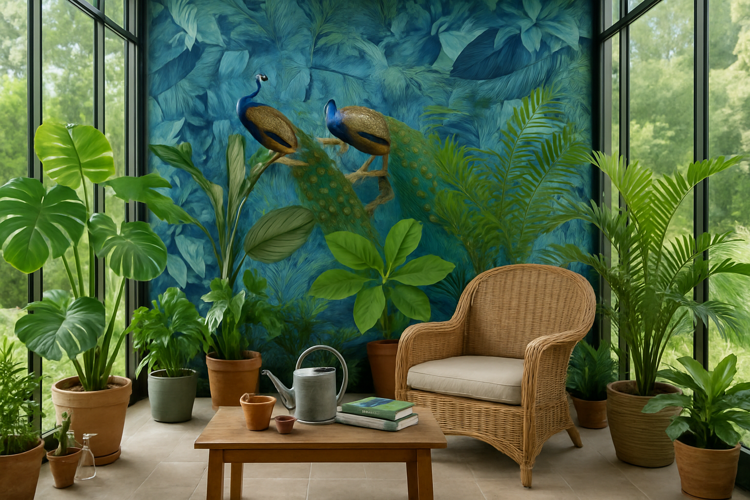 Jungle Birds Garden No1 – Exotisk fototapet med tropiska påfåglar