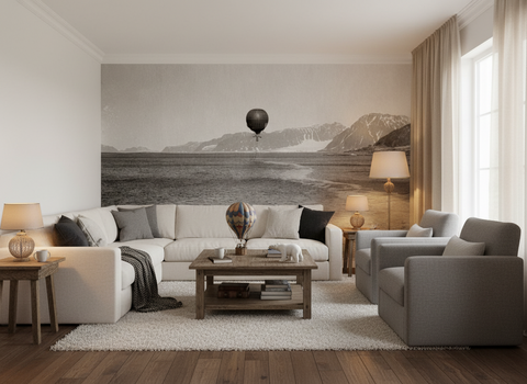 Andréexpeditionen - Örnen över havet - Historisk polarexpedition fototapet med dramatisk himmel