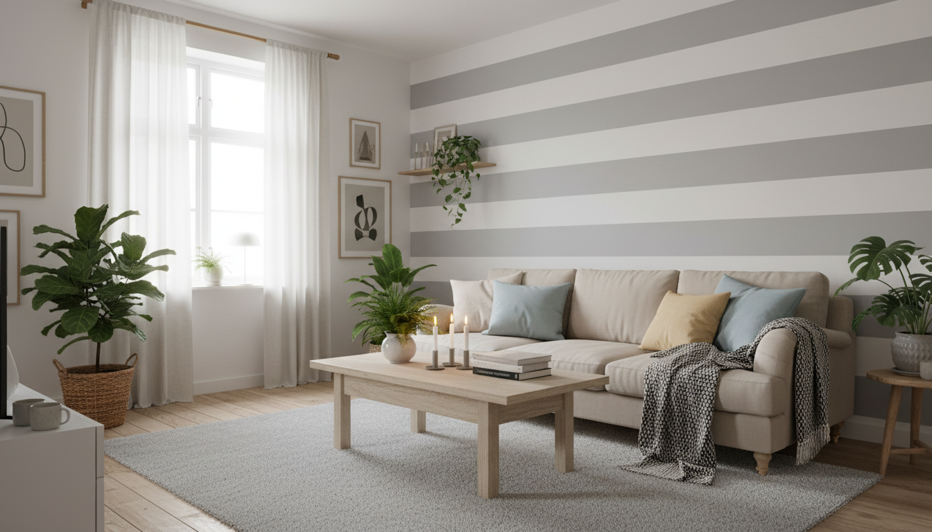 Big Stripes - Vit/Ljusgrå - Klassisk randig tapet för moderna hem