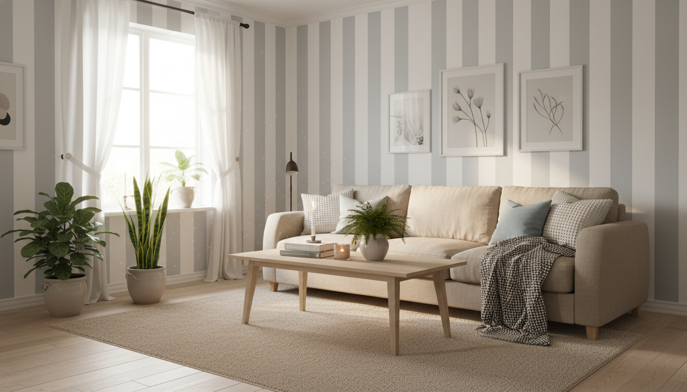 Big Stripes - Vit/Ljusgrå - Klassisk randig tapet för moderna hem