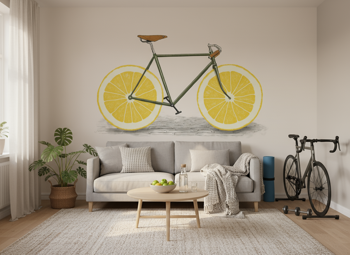Zest - Fototapet med cykel och citroner i illustration